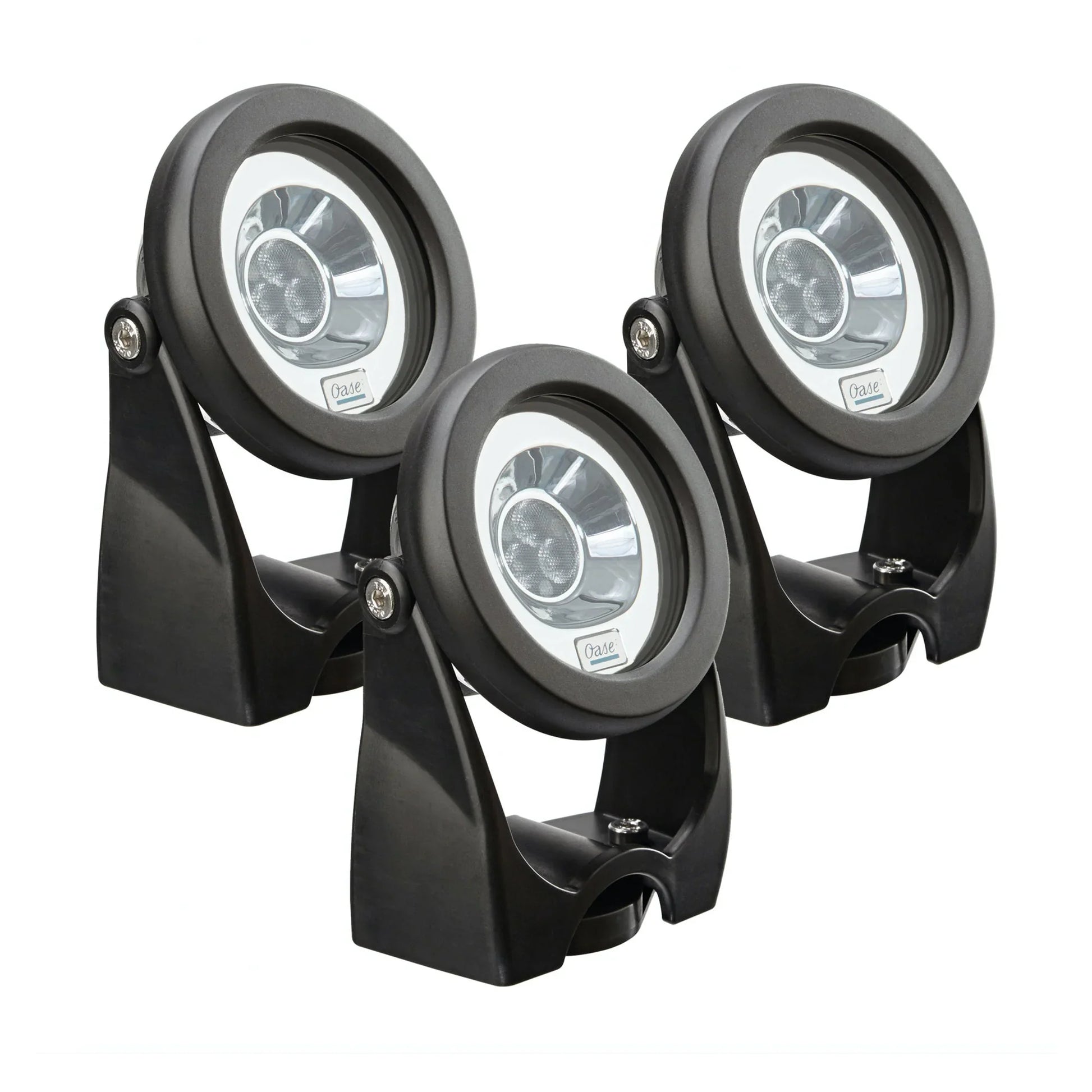 Oase Profilux Garden LED RGB pond lighting set of 3, colorful underwater lights for garden ponds and water features.