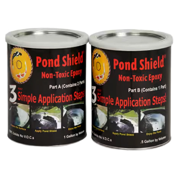 Pond Armor non-toxic epoxy pond seal kit in clear, 1.5-gallon size, designed for waterproofing ponds and water features.