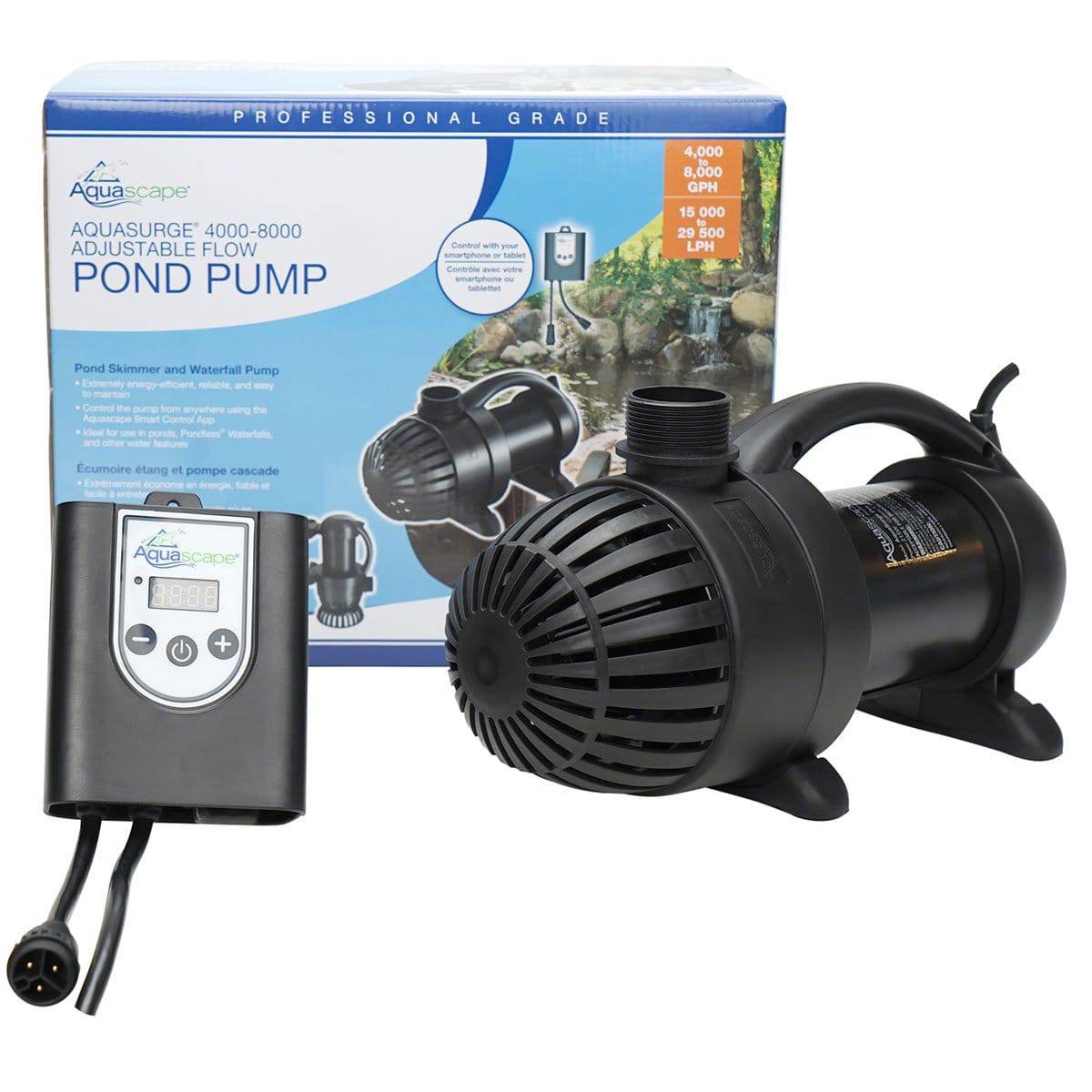 Aquascape AquaSurge PRO 4000-8000 adjustable flow waterfall pump by Ponds Online, designed for pond water features.