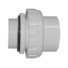 2-inch threaded union fitting with male MPT and slip connections for pool plumbing, made by various brands.