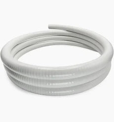 White UltraFlex PVC tubing, 2-inch diameter, shown in a roll, ideal for plumbing and industrial applications.