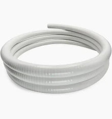 White UltraFlex PVC tubing, 1 1/2 inch diameter, flexible plastic pipe for plumbing or industrial use, shown in the image.