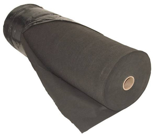 Geotextile fabric underlay for installation, 15 feet wide, shown rolled out on the ground, suitable for landscaping or construction projects.