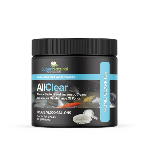 SuperNatural Allclear 1 lb water treatment container, used for cleaning and clarifying water in pools and spas.