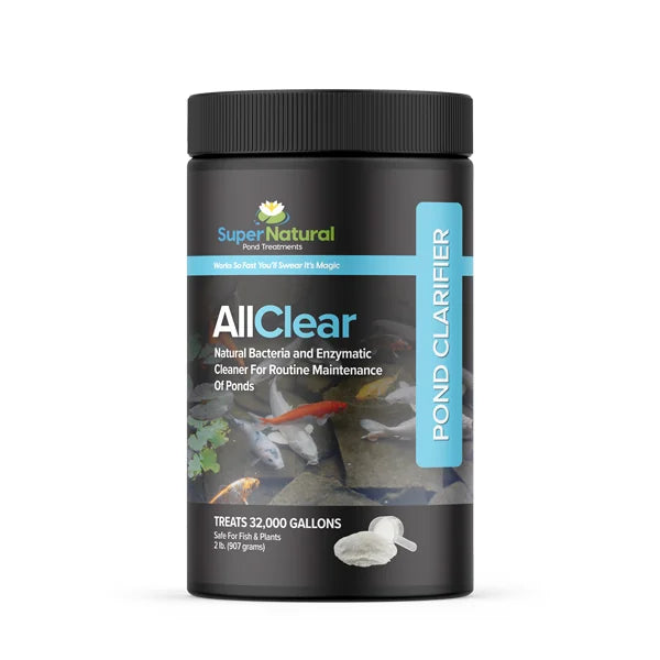 Supernatural Allclear 2 lb water treatment container, natural water clarifier and conditioner for aquatic environments.