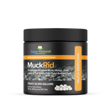 SuperNatural MuckRid water treatment tablets for pond and aquarium algae control, 100 tabs for effective cleaning.