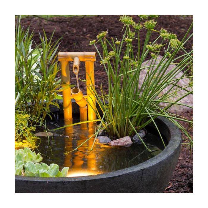 Aquascape Patio Pond - Green Slate - With Plants, Bamboo Fountain and Light